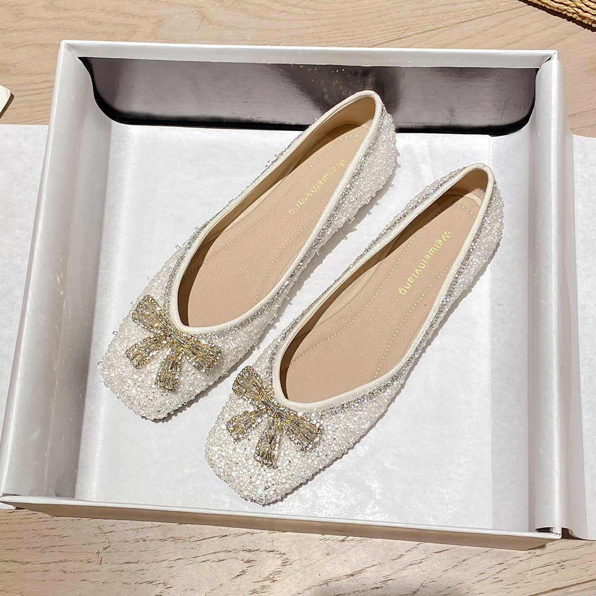 Damen Ballerinas mit funkelnder Schleifenapplikation und glitzerndem Obermaterial