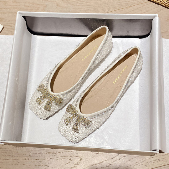Damen Ballerinas mit funkelnder Schleifenapplikation und glitzerndem Obermaterial R&B
