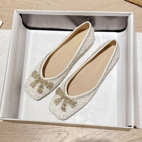 Damen Ballerinas mit funkelnder Schleifenapplikation und glitzerndem Obermaterial R&B