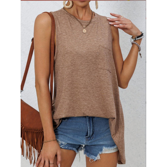 Damen lässiges Tanktop mit asymmetrischem Saum und praktischer Brusttasche R&B