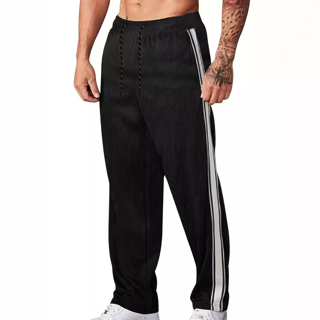 Herren nan gerippte Relax-Jogginghose mit weitem Bein, seitlicher Paspel und elastischem Kordelbund R&B