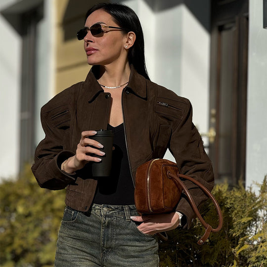 Damen Modische Wildlederjacke im Oversized-Stil R&B