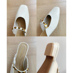 Damen elegante Mules mit komfortablem Riemen und schimmerndem Obermaterial