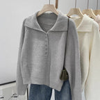 Damen Strickpullover mit Kragen und Knopfleiste
