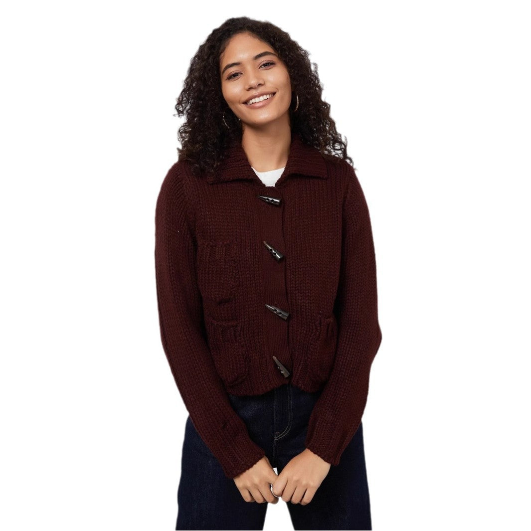 Damen Grobstrickjacke mit dekorativen Knopfdetails und praktischen Taschen R&B
