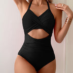 Damen Einteiler Badeanzug mit modernem Wickeldesign R&B