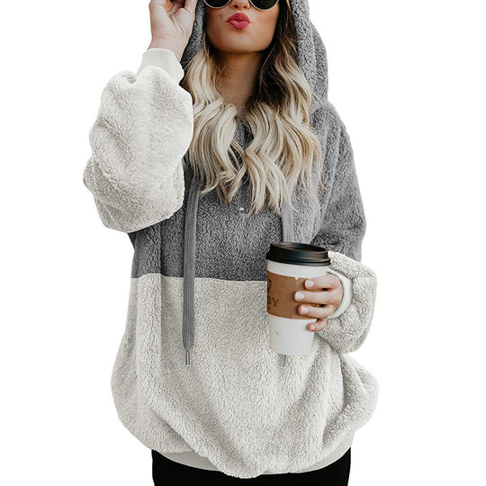 Damen weicher Fleece-Hoodie mit Kapuze und großen Taschen R&B
