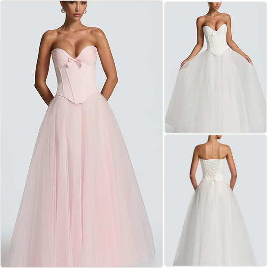 Damen Brautkleid mit tiefem V-Ausschnitt und voluminösem Tüllrock R&B