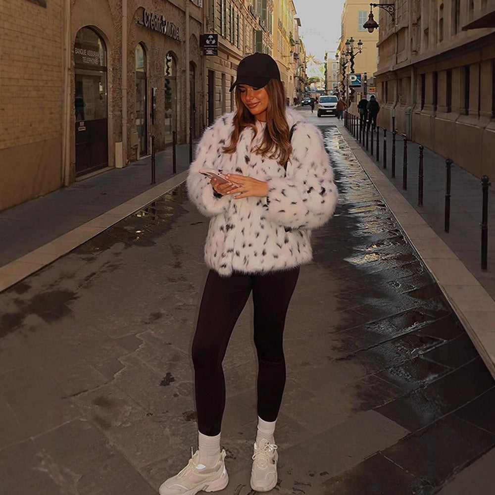 Damen Kunstpelzjacke mit modernem Tierdruck R&B