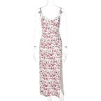 Damen BlumengR&Bürtetes Midi-Kleid mit elegantem Schlitz R&B