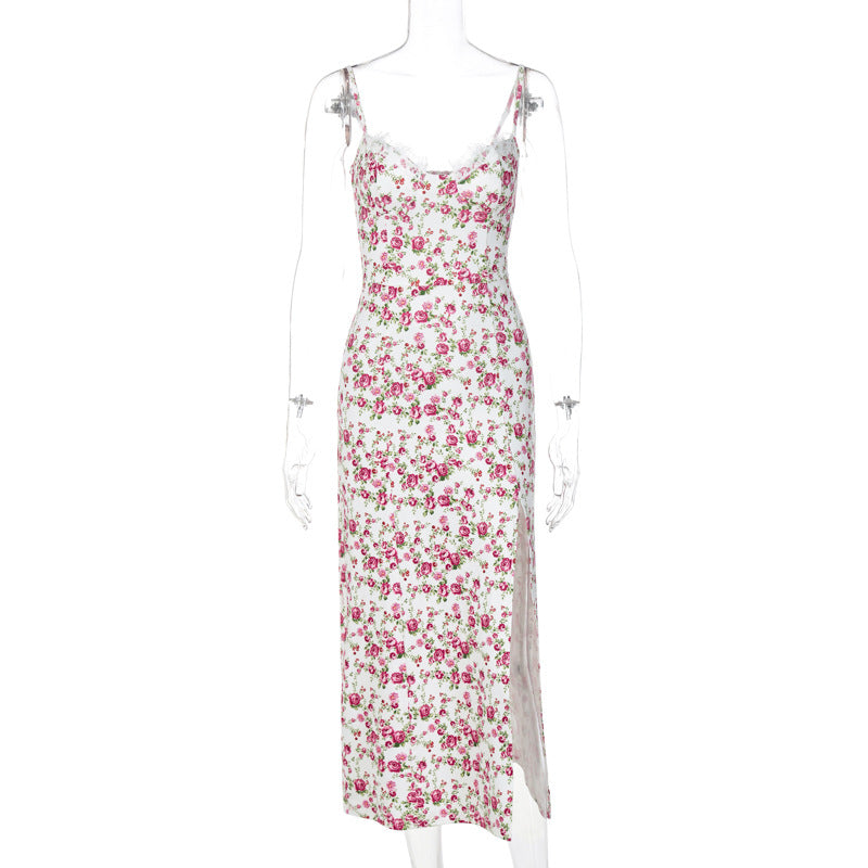 Damen BlumengR&Bürtetes Midi-Kleid mit elegantem Schlitz R&B