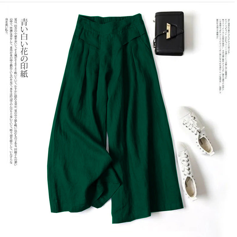Damen Weit geschnittene Leinenhose mit hohem Bund und eleganten Falten R&B