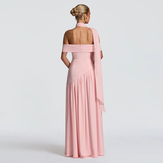 Damen Abendkleid mit schickem Schulterfreies Design und hohem Schlitz R&B