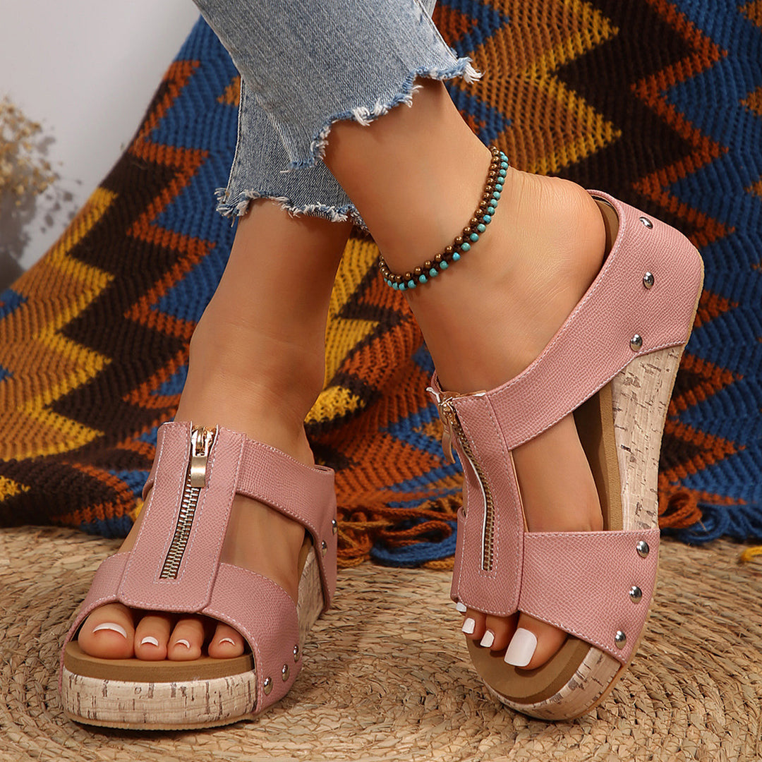 Damen Wedge-Sandalen mit praktischem Reißverschluss und hochwertigem Kork-Design R&B