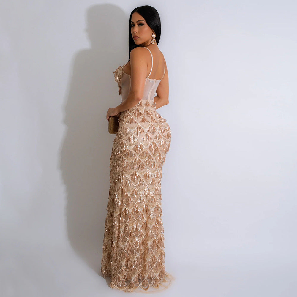 Damen Elegantes Abendkleid mit Kristallverzierung R&B