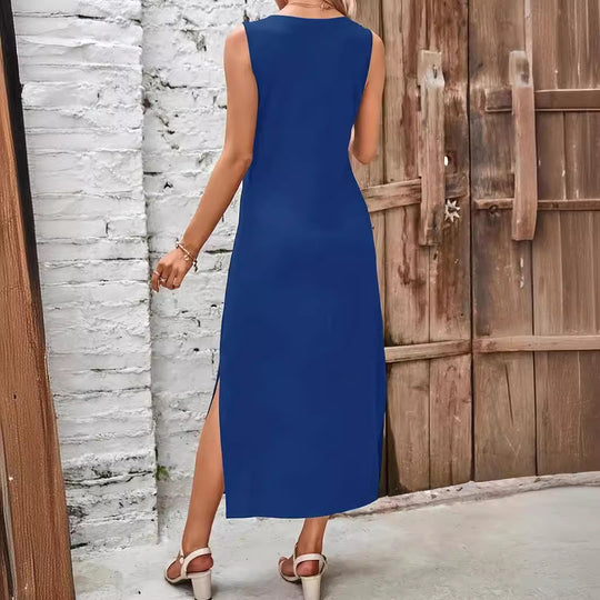 Damen Maxikleid mit V-Ausschnitt und seitlichem Schlitz R&B