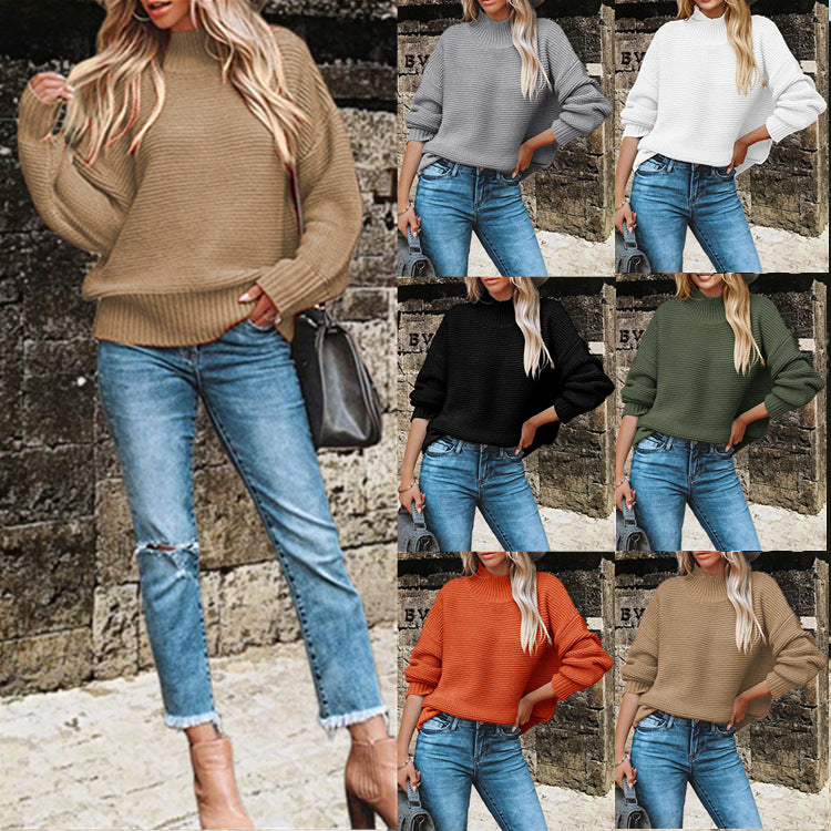 Damen kuscheliger Pullover mit hohem Kragen und strukturiertem Strickmuster R&B