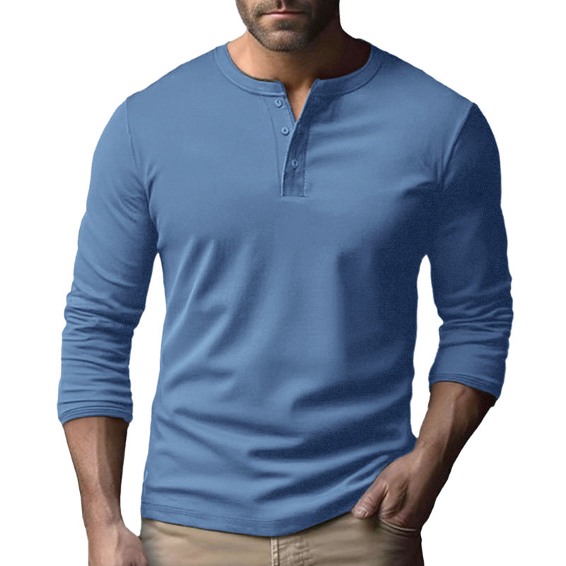 Herren Langarm-Henley-Shirt aus atmungsaktivem Baumwollmix R&B