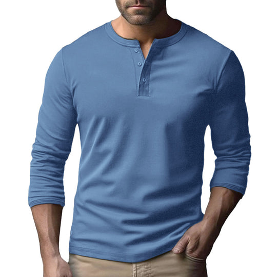 Herren Langarm-Henley-Shirt aus atmungsaktivem Baumwollmix R&B