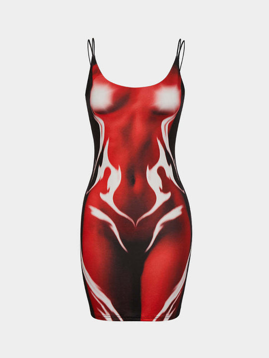 Damen Minikleid im modernen Wasserfall-Design mit verstellbaren Spagetti-Trägern R&B