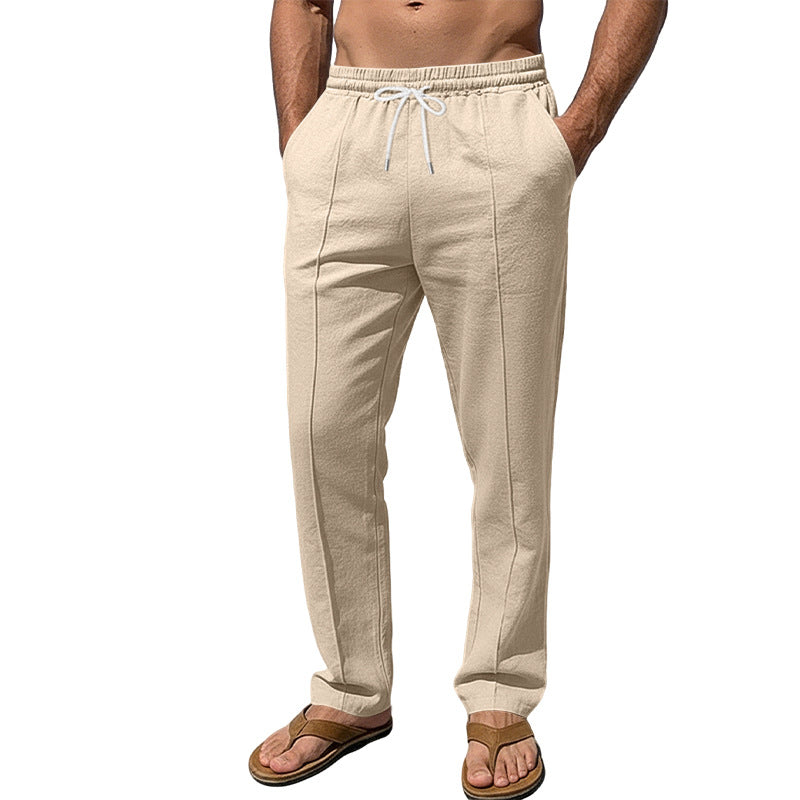 Herren nan atmungsaktive Leinenmisch-Hose mit Tunnelzug Bügelfalte und geradem Bein R&B