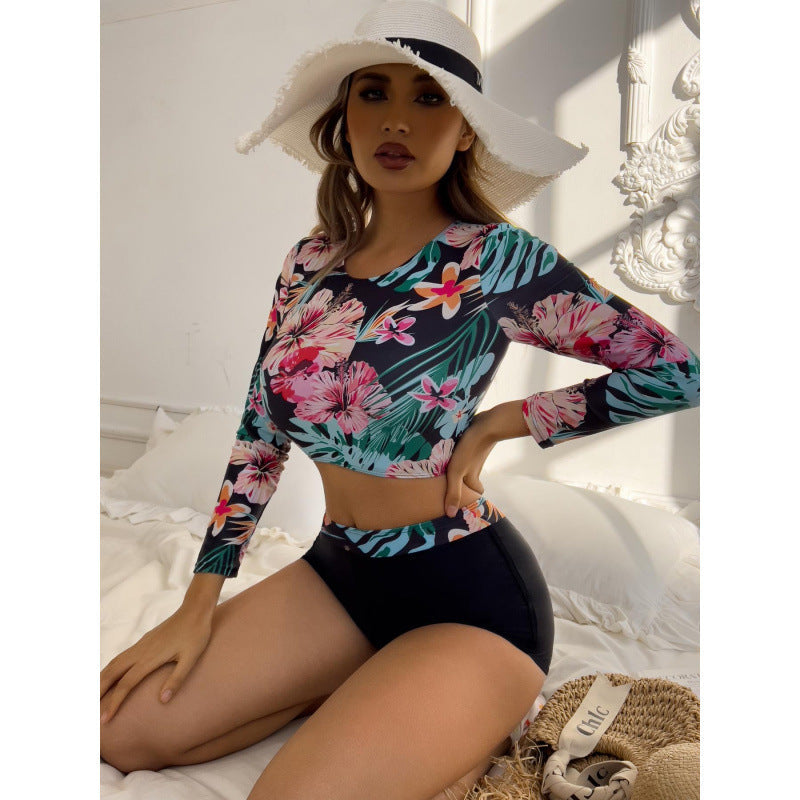 Damen Surf-Bikini-Set mit langärmeliger Oberteil und sportlichem Design R&B