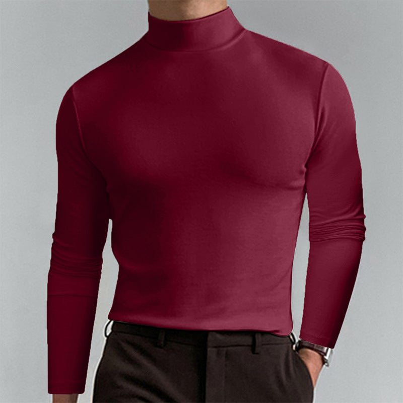 Herren Elegantes Langarm-T-Shirt mit hohem Kragen R&B