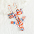 Damen Bandeau-Bikini mit verspieltem Wickeldesign und buntem Muster R&B