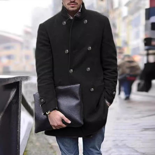 Herren eleganter Woll-Dufflecoat mit doppelter Knopfreihe und praktischen Taschen R&B