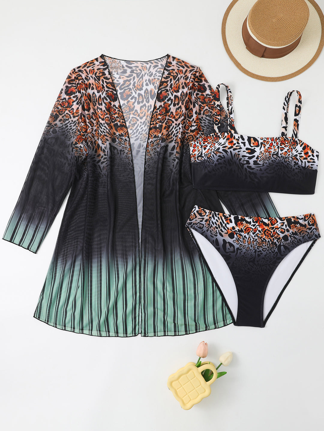 Damen Strandensemble mit Leopardmuster R&B