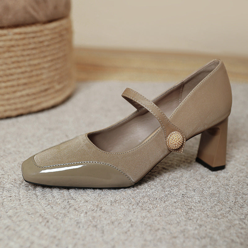 Damen Elegante Mary Jane Pumps mit modischem Riemen und glänzendem Absatz R&B