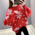 Damen Strickpullover mit Wintermotiv und Puffärmeln R&B
