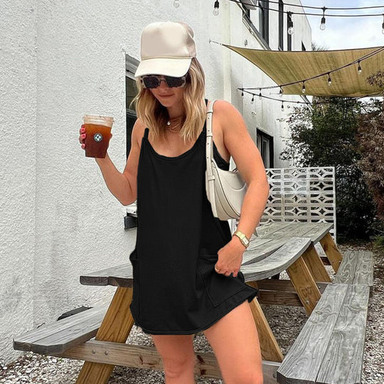 Damen ärmelloses Freizeitkleid mit Taschen und verstellbaren Trägern R&B