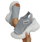 Damen Plattform-Sandalen mit atmungsaktivem Strickmaterial