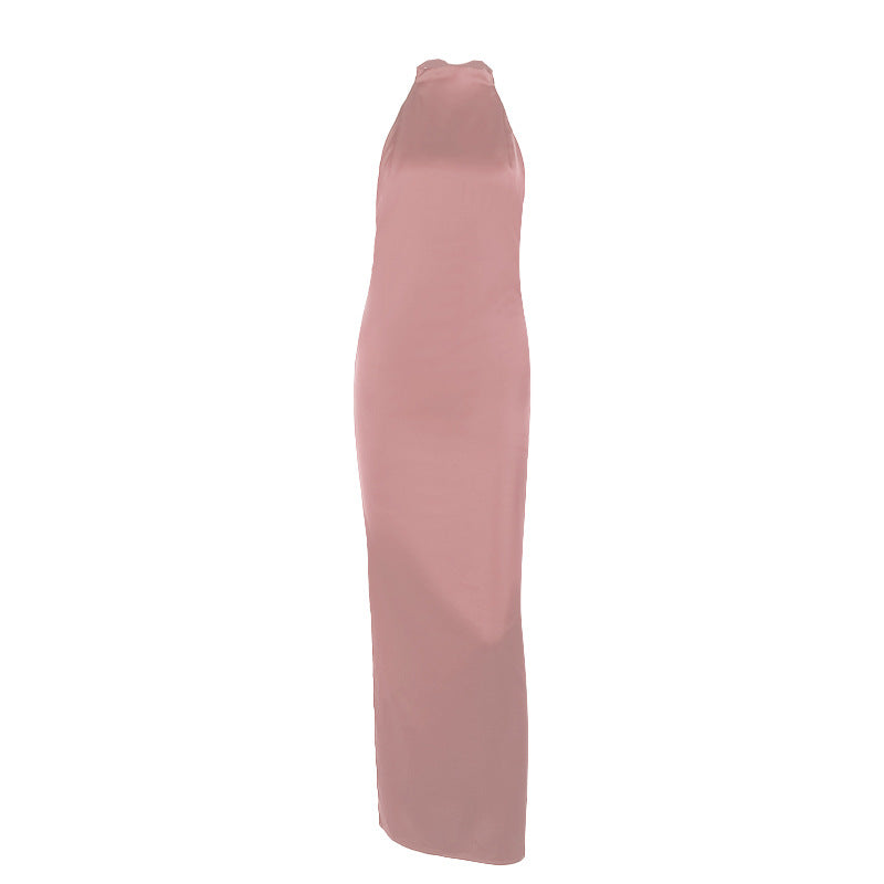 Damen elegantes Maxikleid mit hohem Kragen und figurbetontem Schnitt R&B
