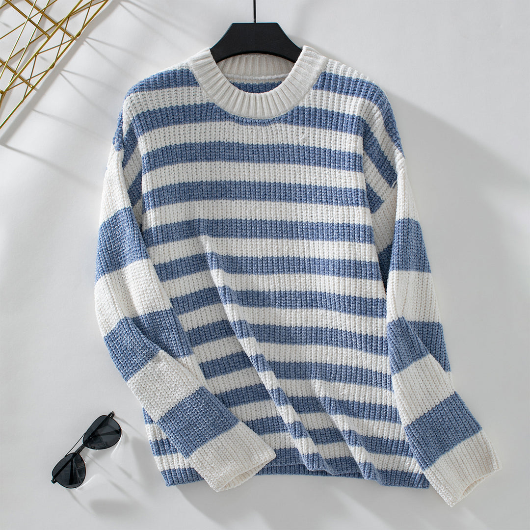 Damen lässiger Streifenpullover mit weichem Strukturstrick R&B