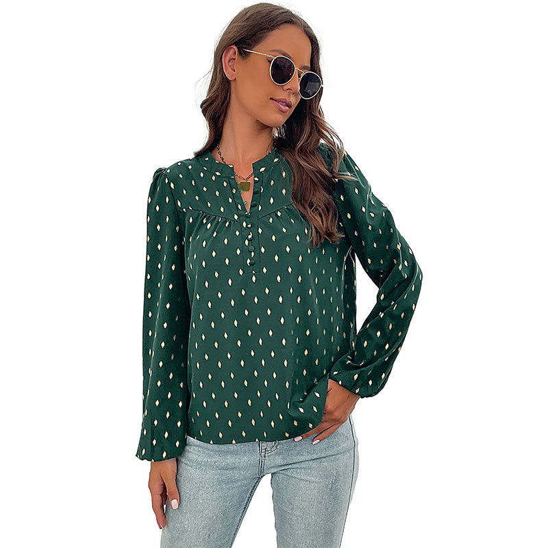Damen Bluse mit feinem Druck und Knopfdetails R&B