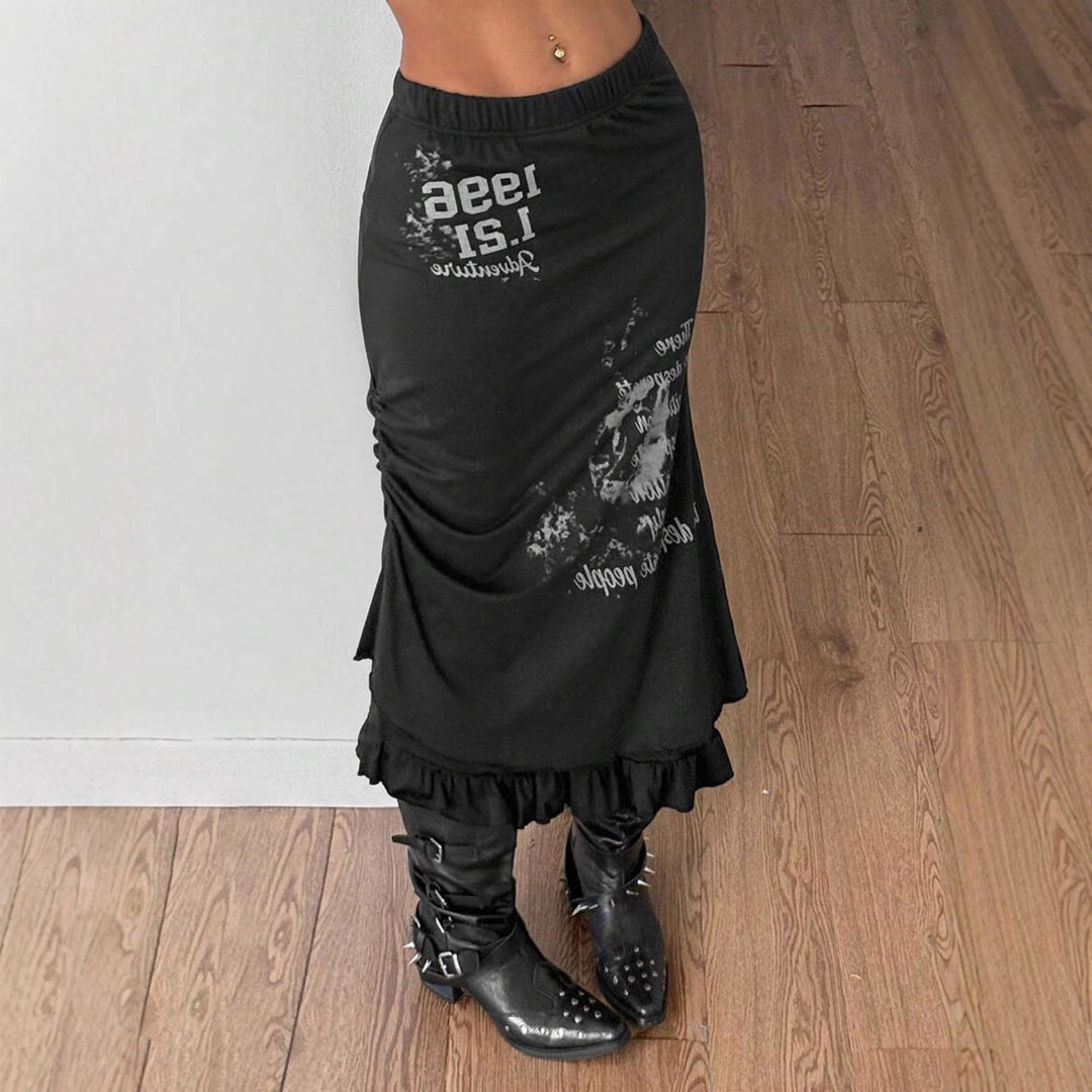 Damen Rock mit fransigem Saum und auffälligem Grafikdruck R&B