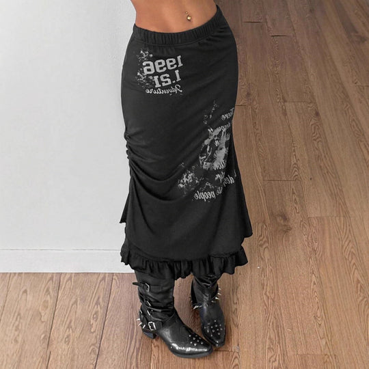 Damen Rock mit fransigem Saum und auffälligem Grafikdruck R&B