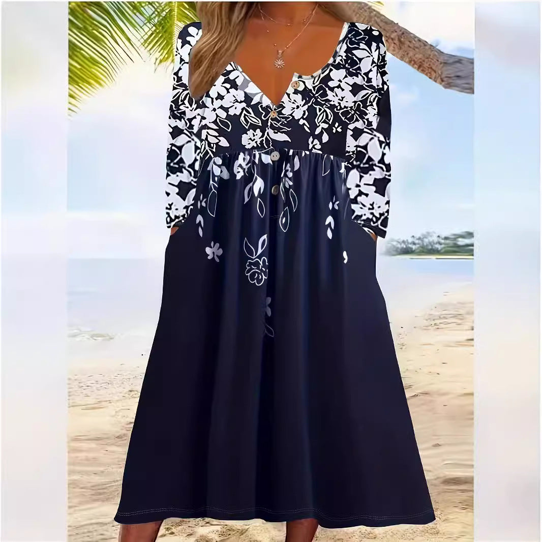 Damen Maxikleid mit floralem Design und eleganten Knopfdetails R&B