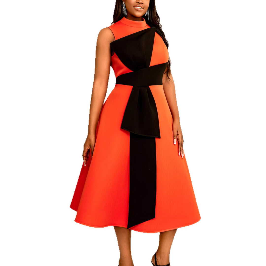 Damen Elegantes Midi-Kleid mit asymmetrischem Schnitt und voluminösem Schleifenakzent R&B