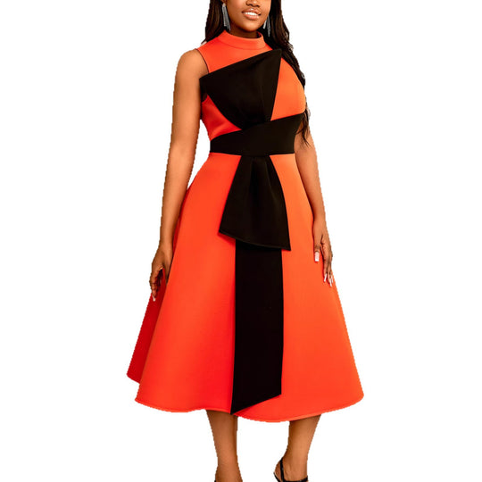 Damen Elegantes Midi-Kleid mit asymmetrischem Schnitt und voluminösem Schleifenakzent R&B