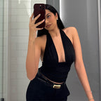 Damen Elegantes Crop-Top mit tiefem V-Ausschnitt und Wickeldetails R&B