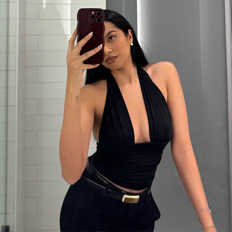 Damen Elegantes Crop-Top mit tiefem V-Ausschnitt und Wickeldetails R&B