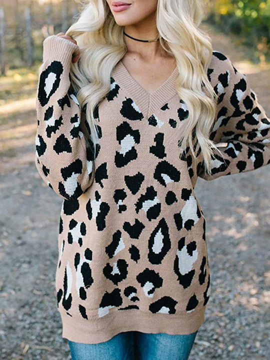Damen Strickpullover mit modernem Leopardenmuster R&B