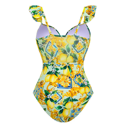 Damen Schwimmanzug mit floralem Design und V-Ausschnitt R&B