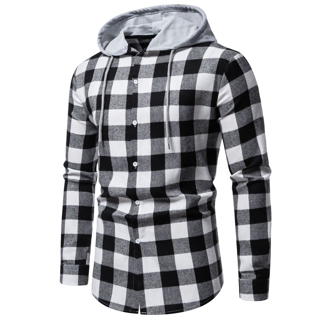 Herren Karo-Hemdjacke mit Kapuze und modernem Schnitt R&B