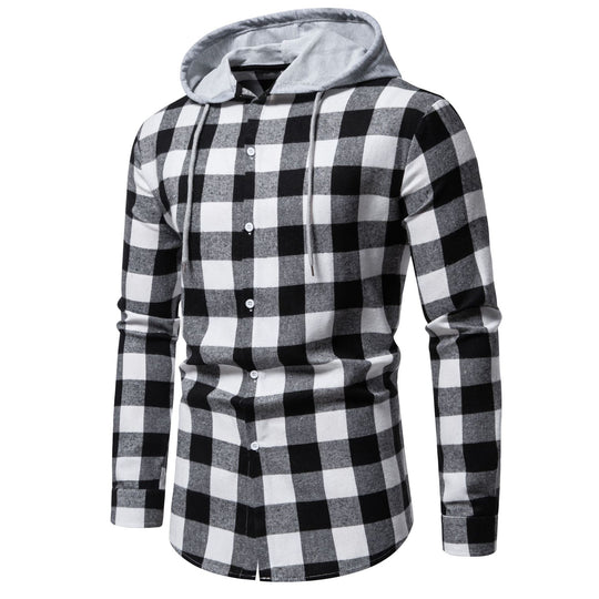 Herren Karo-Hemdjacke mit Kapuze und modernem Schnitt R&B