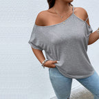 Damen lässiges Off-Shoulder T-Shirt mit modischen Trägerdetails R&B