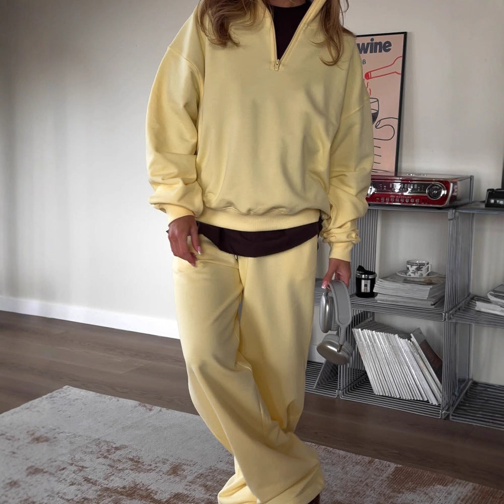 Damen gemütliches Fleece-Loungewear-Set mit Stehkragen und Reißverschluss R&B
